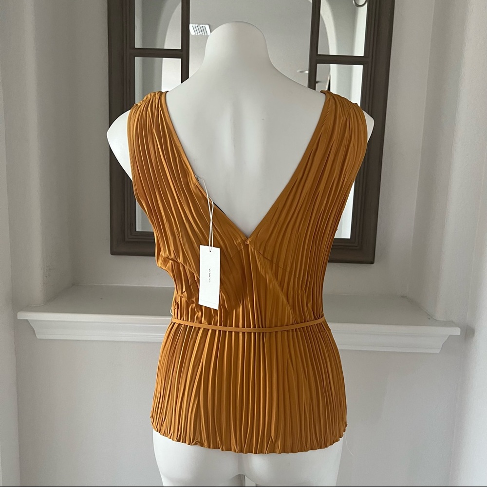 Vince Pleated Peplum Top Blouse in Gold Orange, Size M New with Tag - Picture 6 of 8